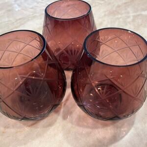Set of 3 purple wine glasses bohemian glass